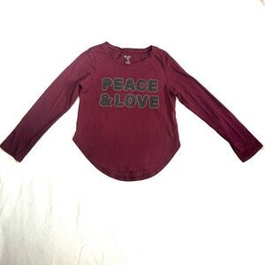 Member’s Mark Peace & Love Burgundy Black Girls Long Sleeve High Low Tee Sz 7/8